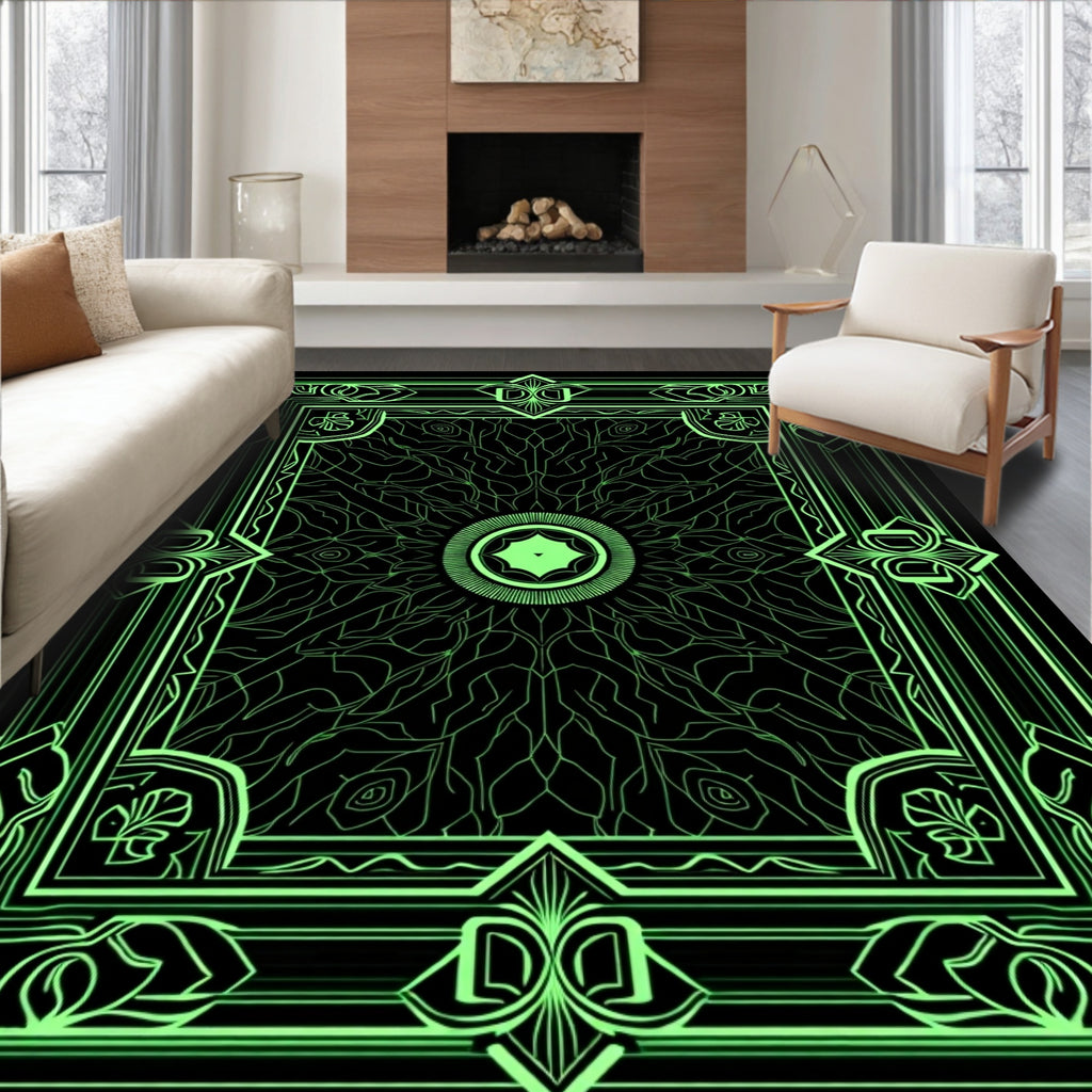 Vibrant Lime Green Geometric Mandalas Rug
