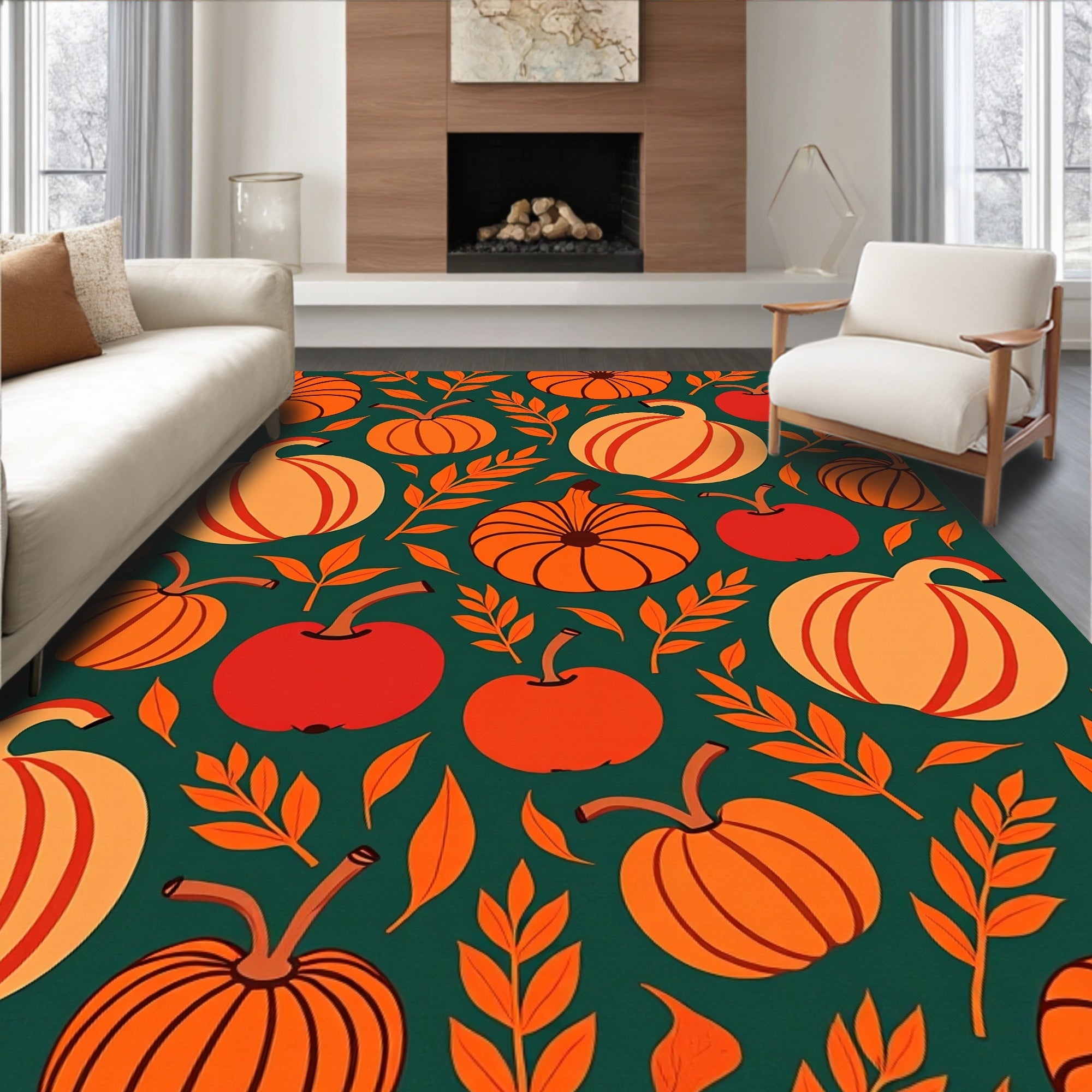 Autumn Harvest Pumpkin Apple Foliage Rug