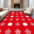 Red White Festive Ornament Snowflakes Rug