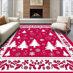 Vibrant Red Christmas Tree Snowflakes Rug