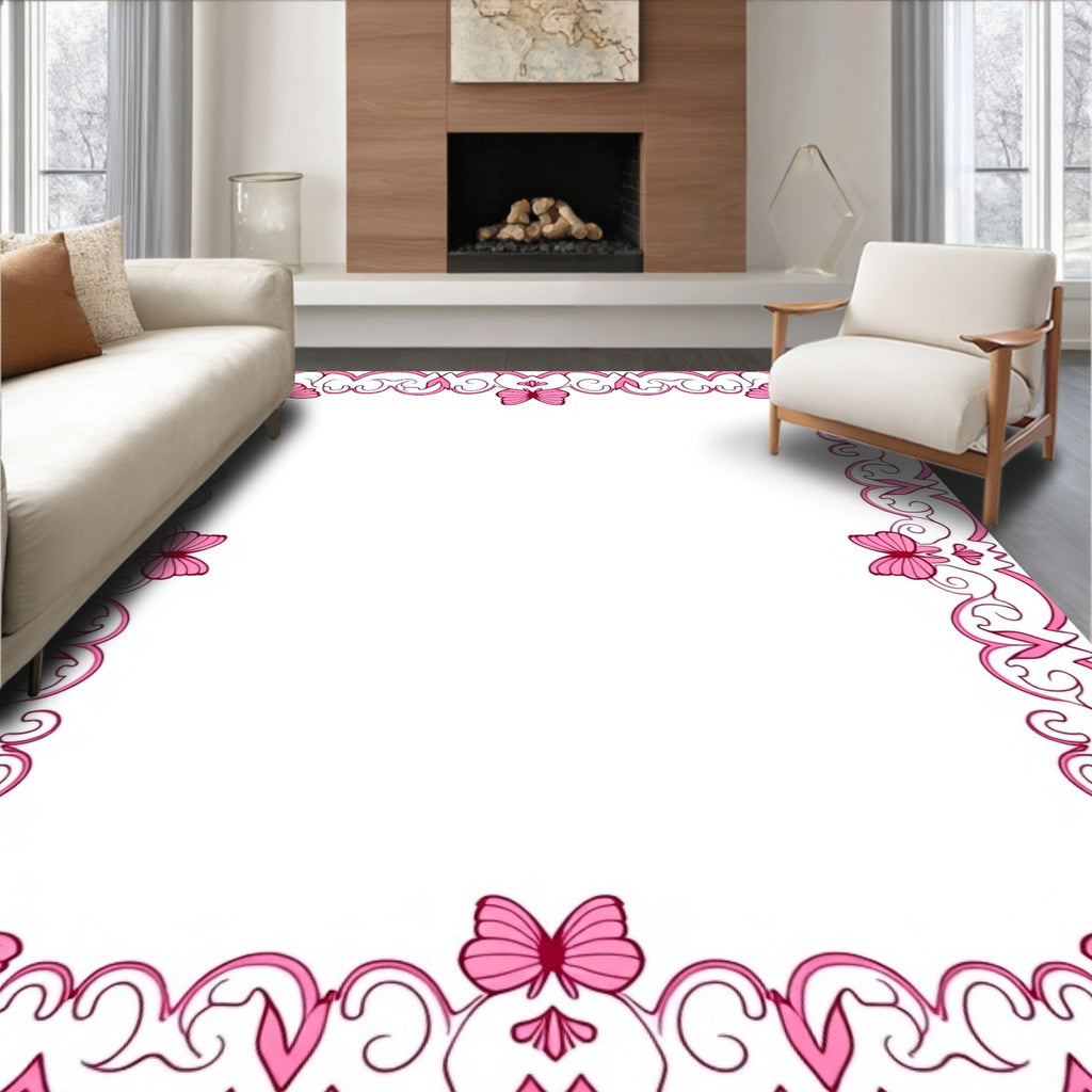 Enchanting Pink Butterfly Filigree Frame Rug