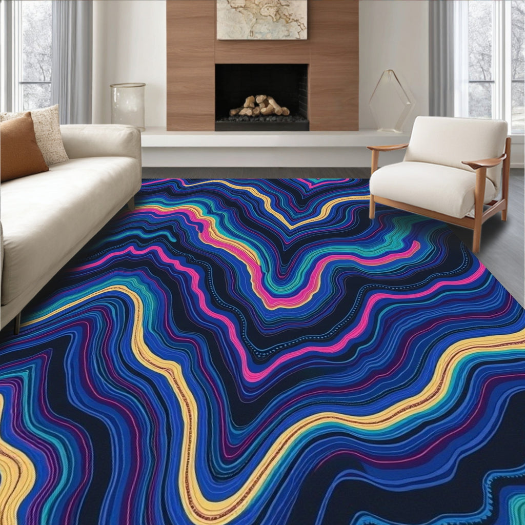 Vibrant Psychedelic Wavy Stripe Rug