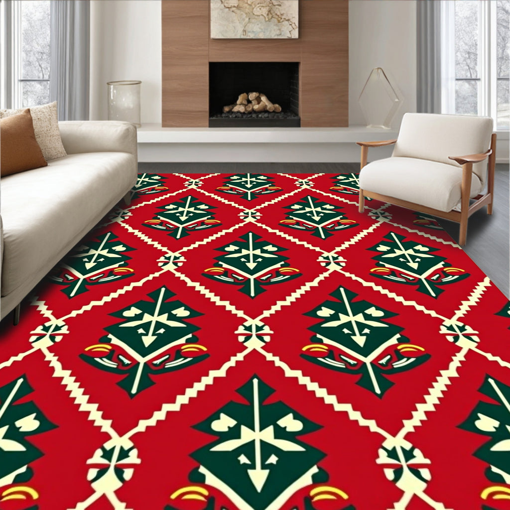 Crimson Emerald Diamond Tree Motif Rug