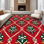 Crimson Emerald Diamond Tree Motif Rug