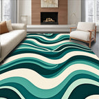 Retro Teal Ocean Wave Curving Rug