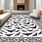 Spooky Black Bat Fluttering Flock Rug