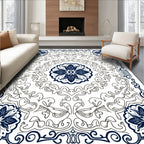 Navy Blue Floral Mandala Scrollwork Rug