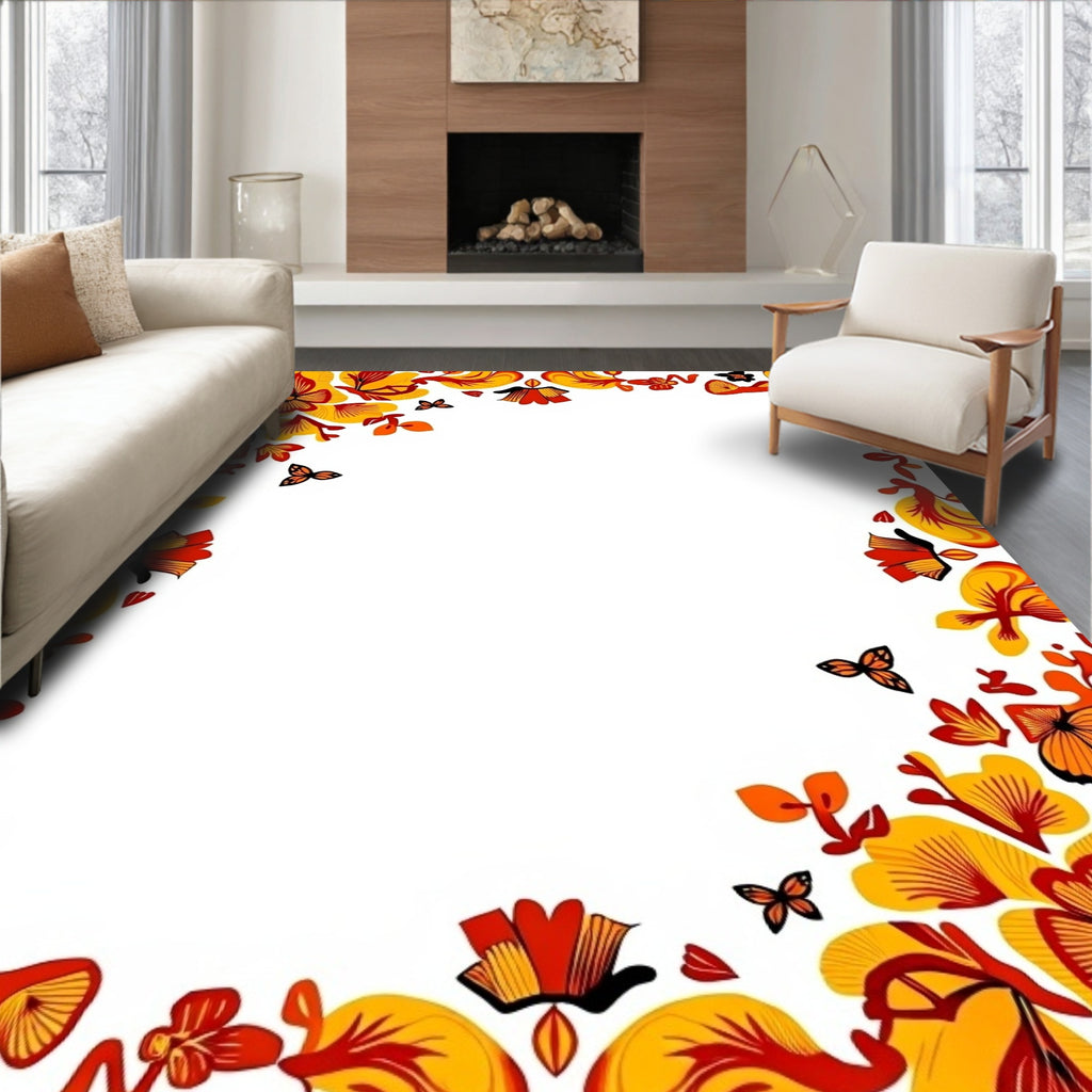 Folk Art Floral Butterfly Red Orange Rug