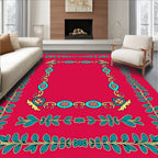 Vibrant Teal Floral Border Red Rug