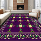 Rich Plum Medallions Green Floral Border Rug