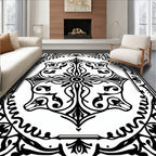 Intricate Black and White Medallion Arabesque Rug