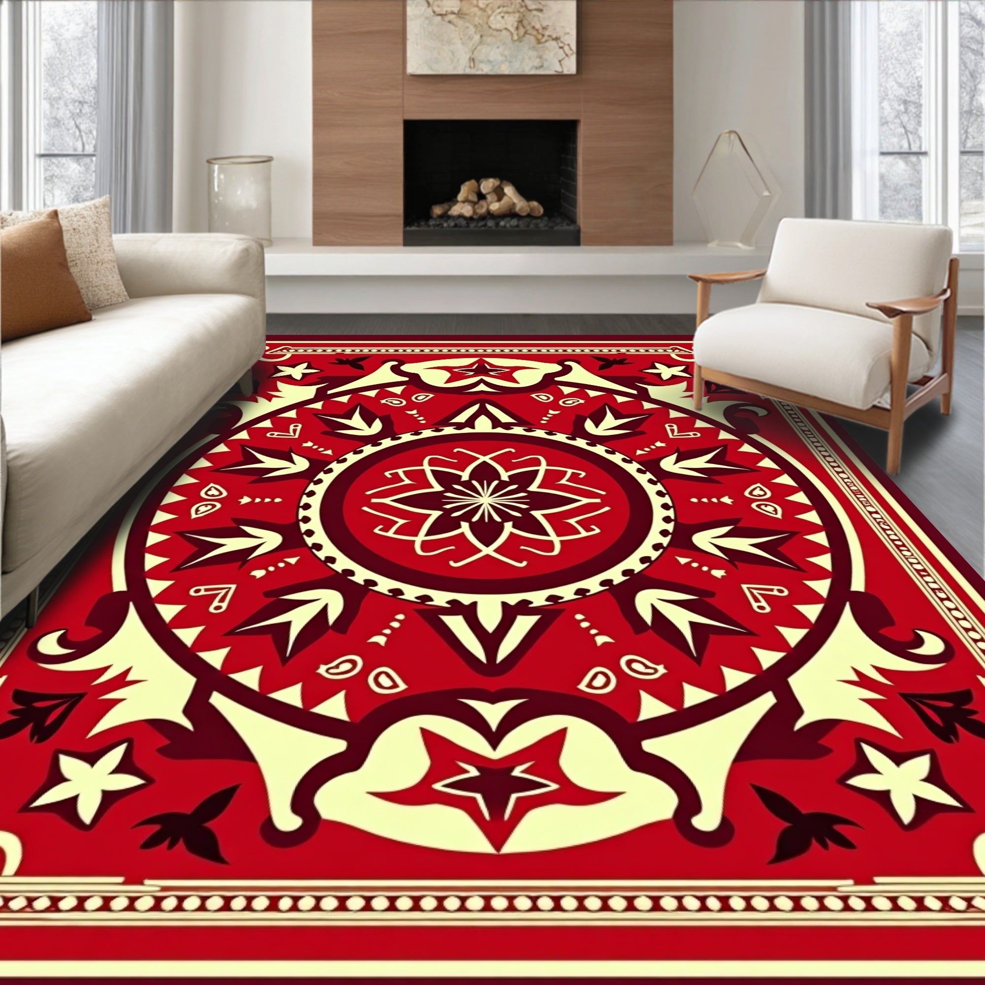 Crimson Starburst Medallion Floral Rug