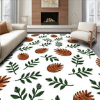 Brown Pine Cone Green Leaf Pattern Rug