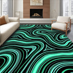 Black Aqua Swirling Triangles Rug