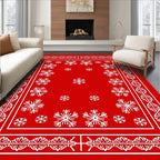 Red White Snowflake Border Rug