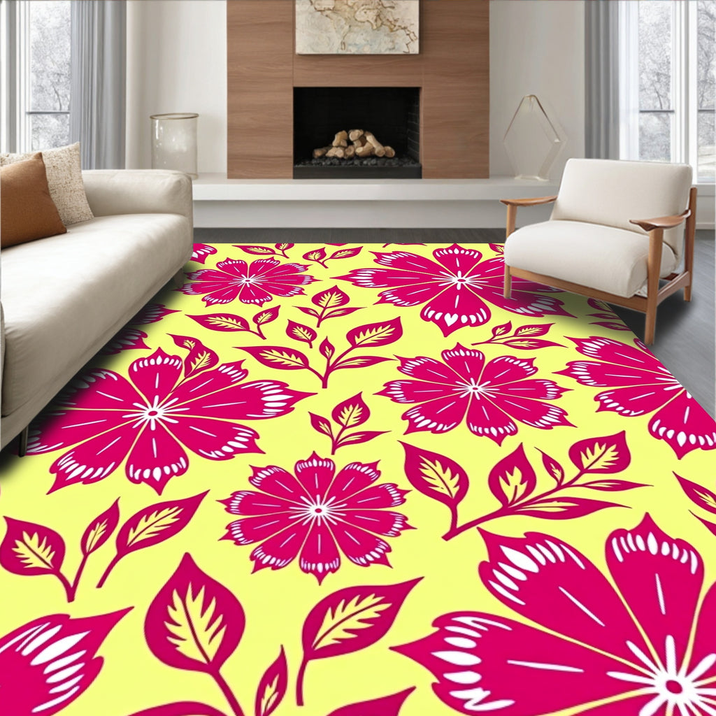 Vibrant Fuchsia Floral Bloom Garden Rug