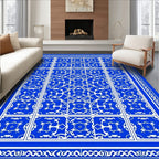 Vibrant Blue White Geometric Symmetry Rug