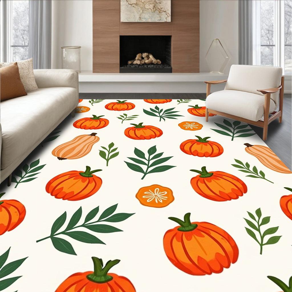 Orange Pumpkin Autumn Harvest Illustration Rug