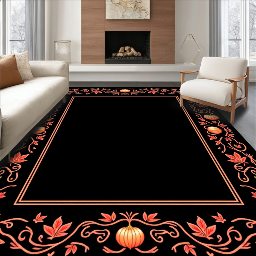 Autumn Pumpkin Vine Border Rug