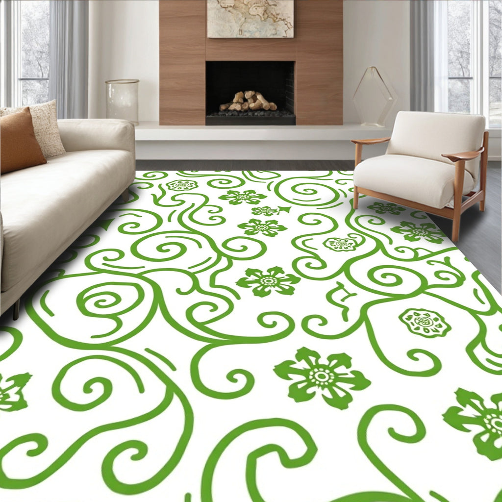 Whimsical Green Floral Swirl Rug