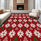 Red Evergreen Snowflake Repeating Pattern Rug