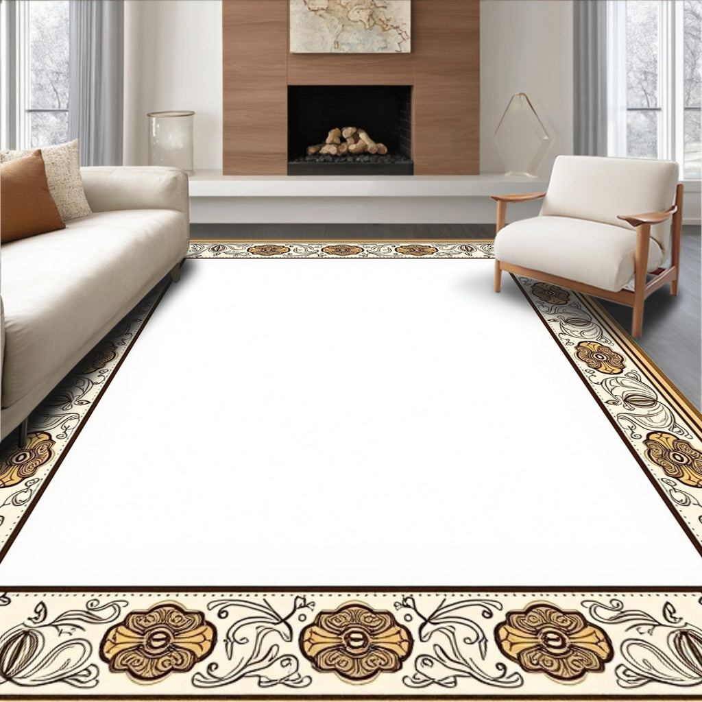 Golden Floral Scroll Border Rug