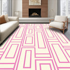 Cream Pink Geometric Rectangular Overlay Rug