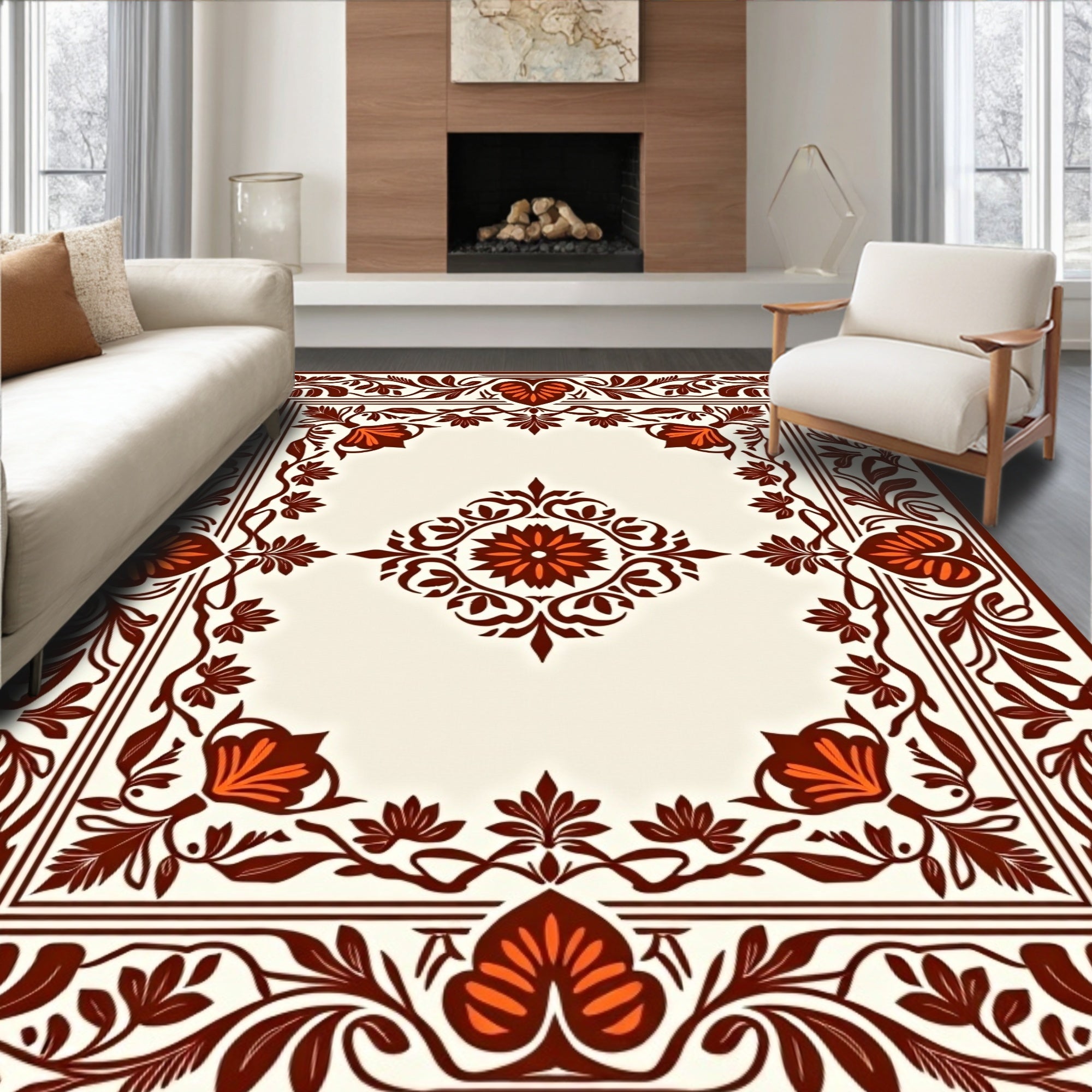 Vineyard Crimson Floral Border Rug