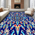Vibrant Red Blue Yellow Kaleidoscope Rug