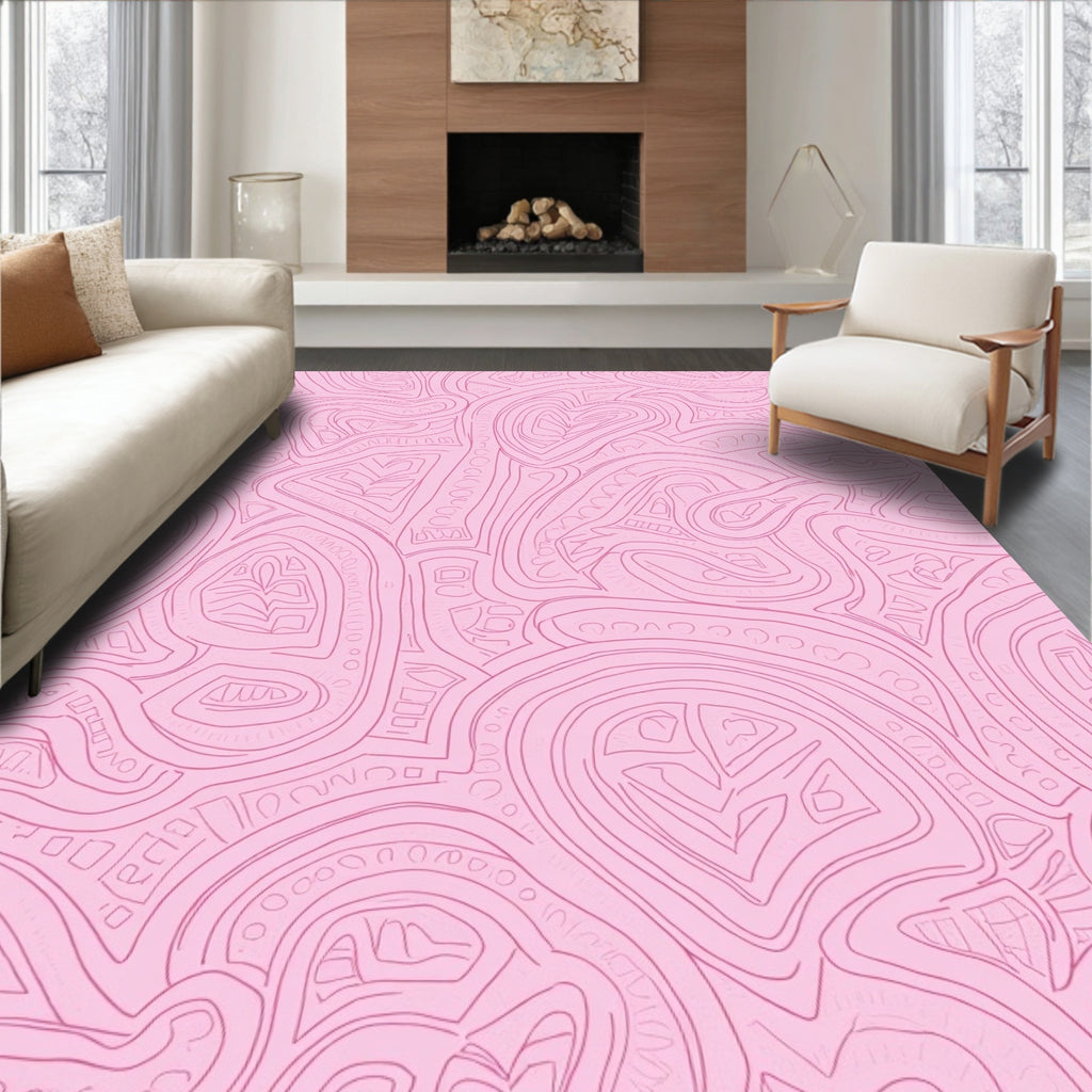 Pink Whimsical Organic Line Art Rug
