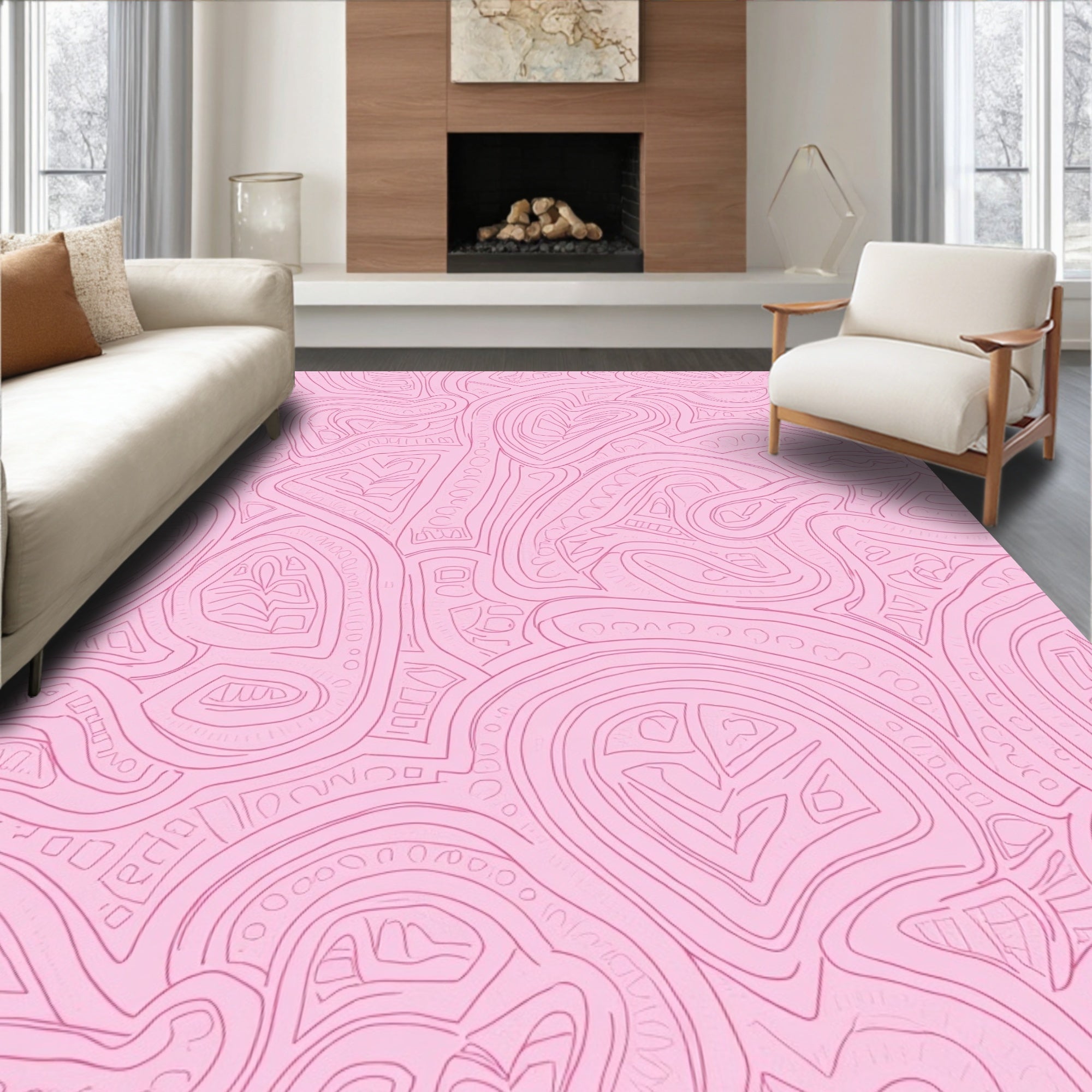 Pink Whimsical Organic Line Art Rug