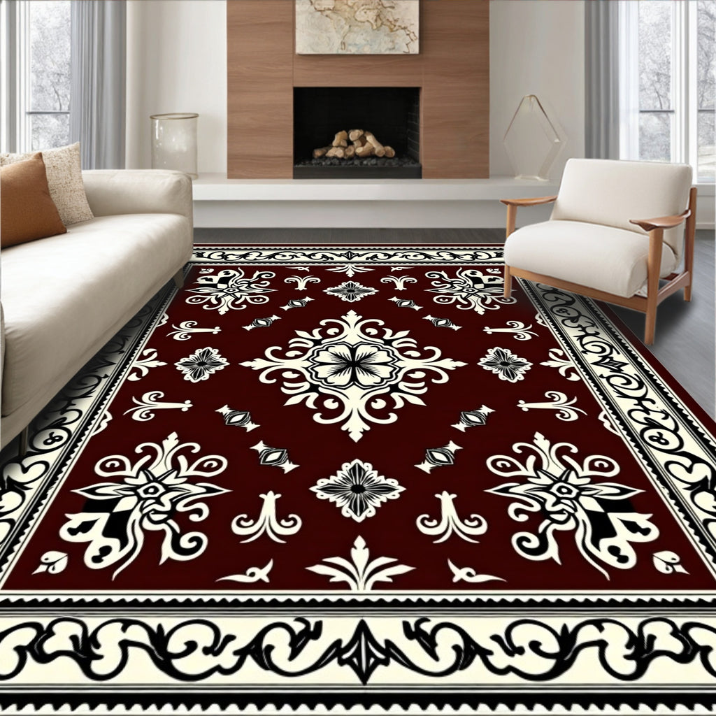 Deep Red and Cream Floral Medallion Rug