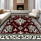 Deep Red and Cream Floral Medallion Rug