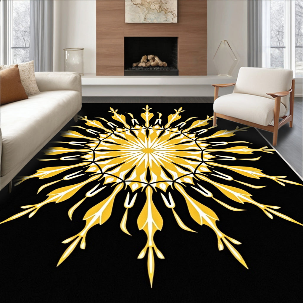 Radiant Yellow Sunburst Mandala Rug