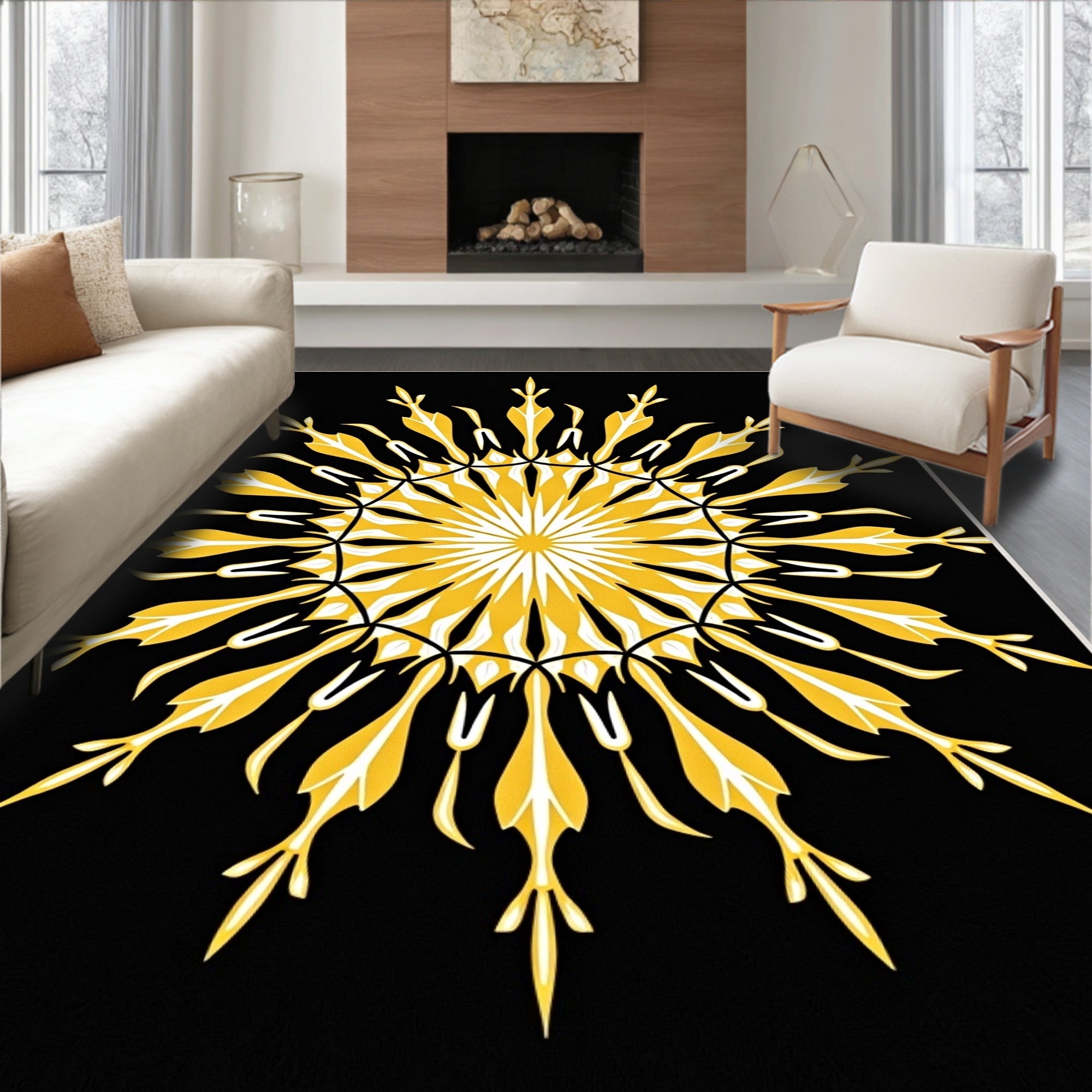 Radiant Yellow Sunburst Mandala Rug