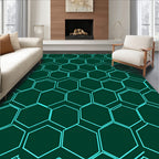 Teal Hexagonal Grid Dark Green Rug