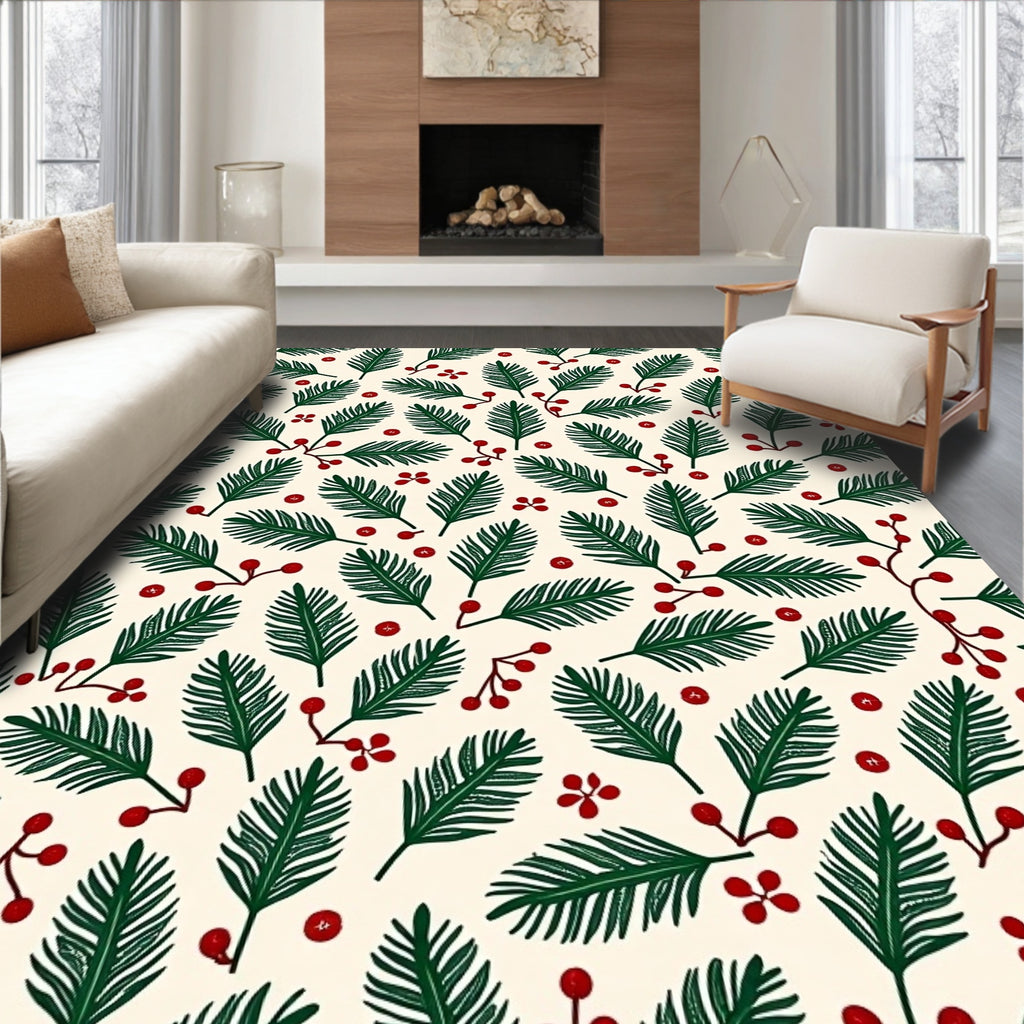 Evergreen Sprigs Red Berry Whimsy Rug