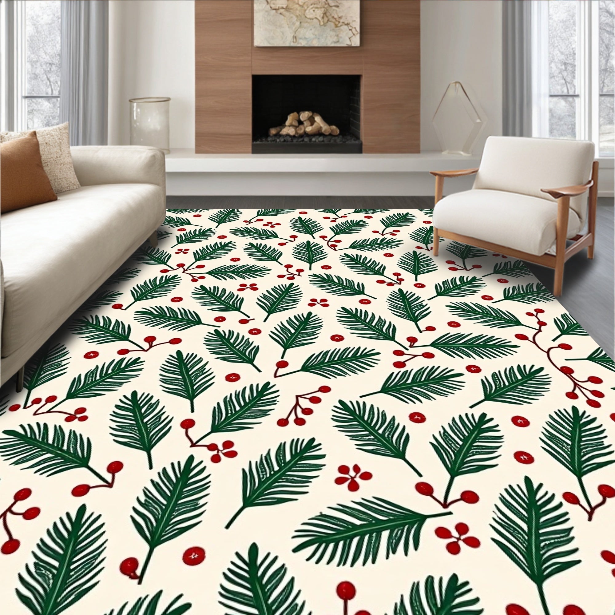Evergreen Sprigs Red Berry Whimsy Rug
