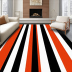 Vibrant Orange Black White Stripe Rug
