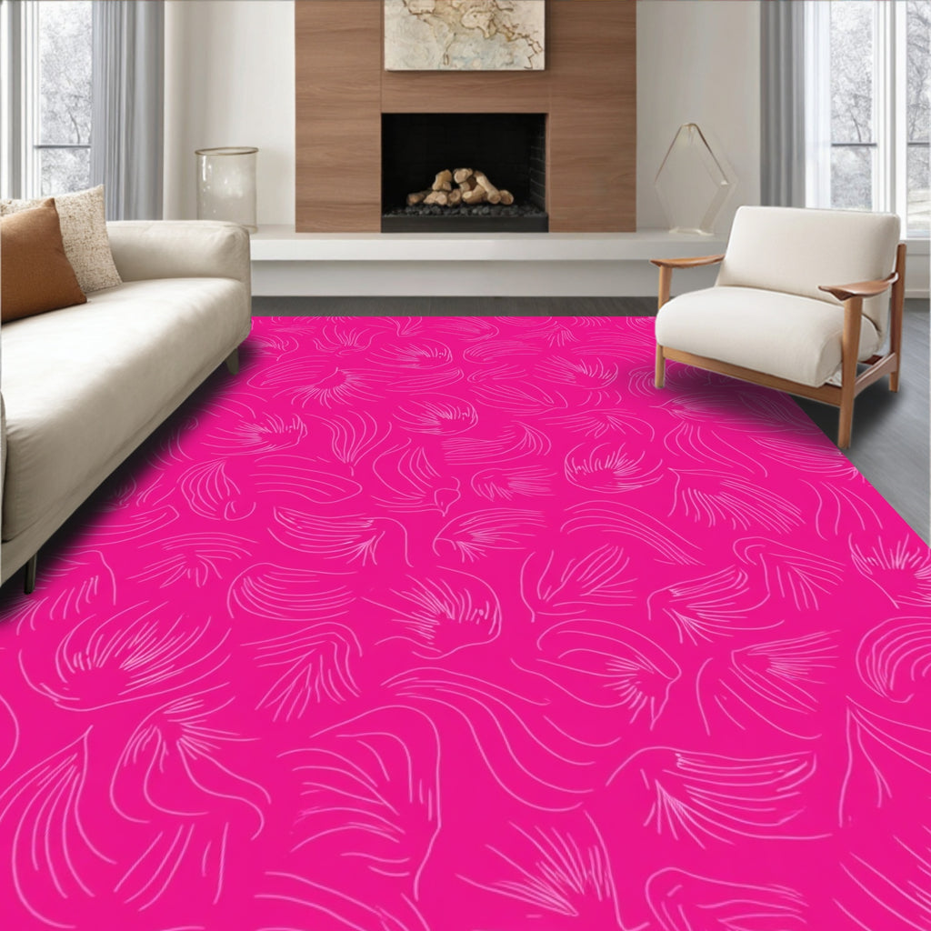 Vibrant Fuchsia Feathered Swirls Rug