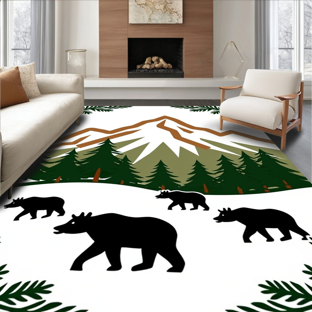 Woodland Mountain Bears Pine Forest Rug