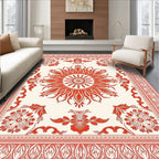 Crimson Sunburst Floral Medallion Rug