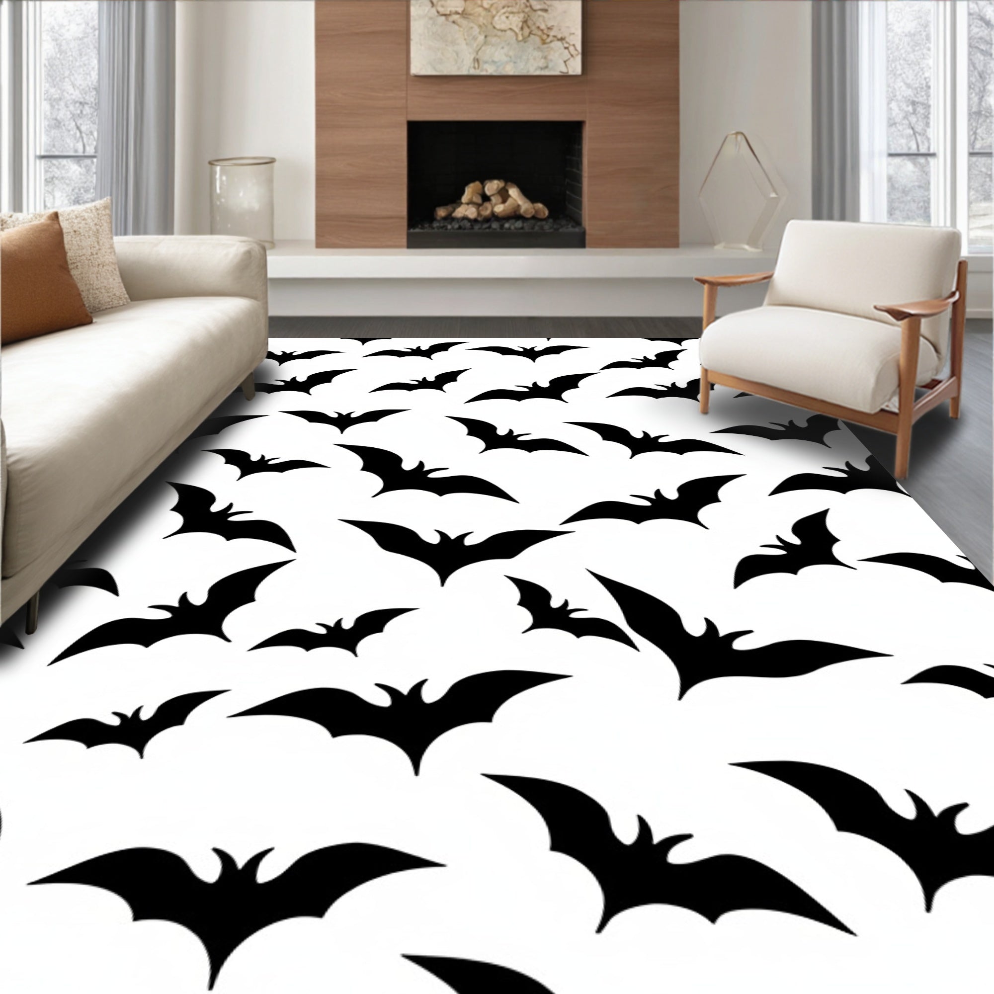Black Bat Silhouette Collage Rug