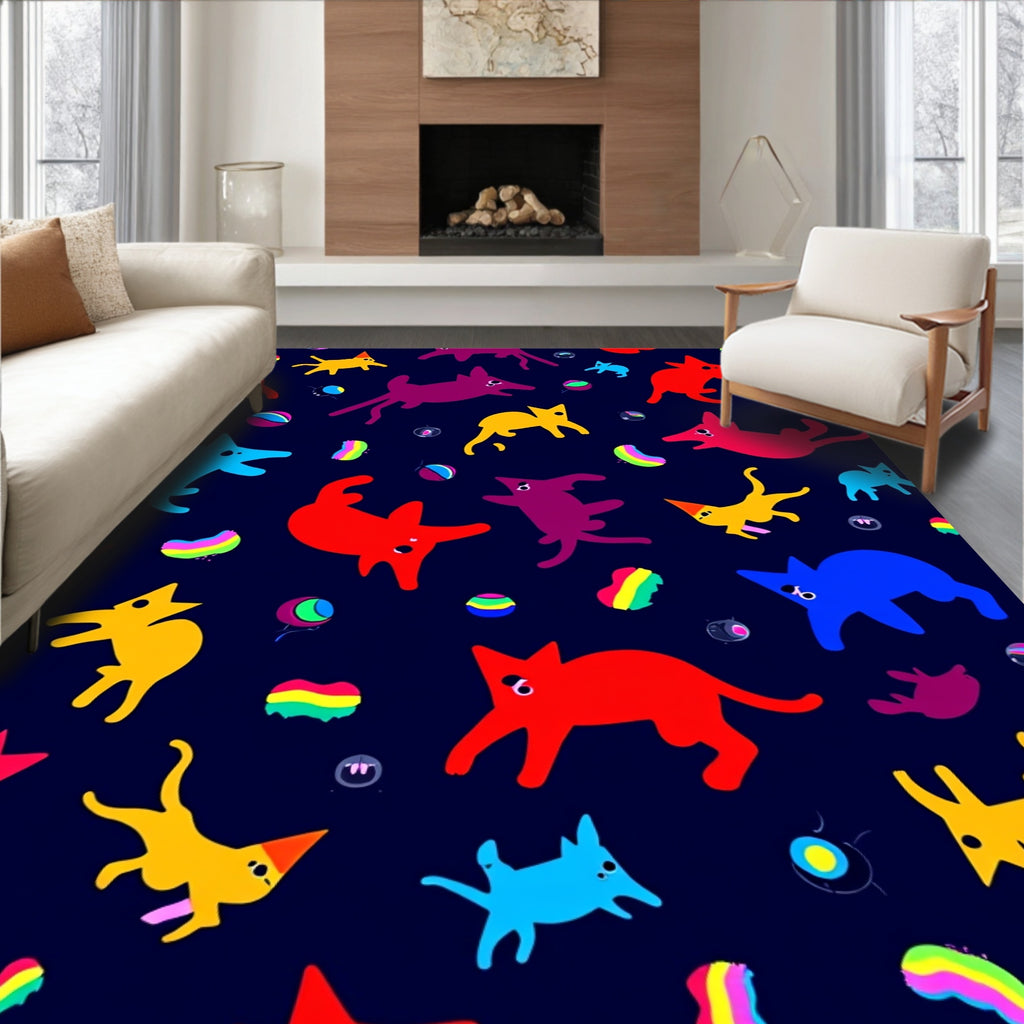 Vibrant Rainbow Creature Kaleidoscope Rug