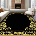 Ornate Gold Black Floral Border Rug