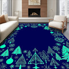 Aqua Trees and Snowflakes Border Rug