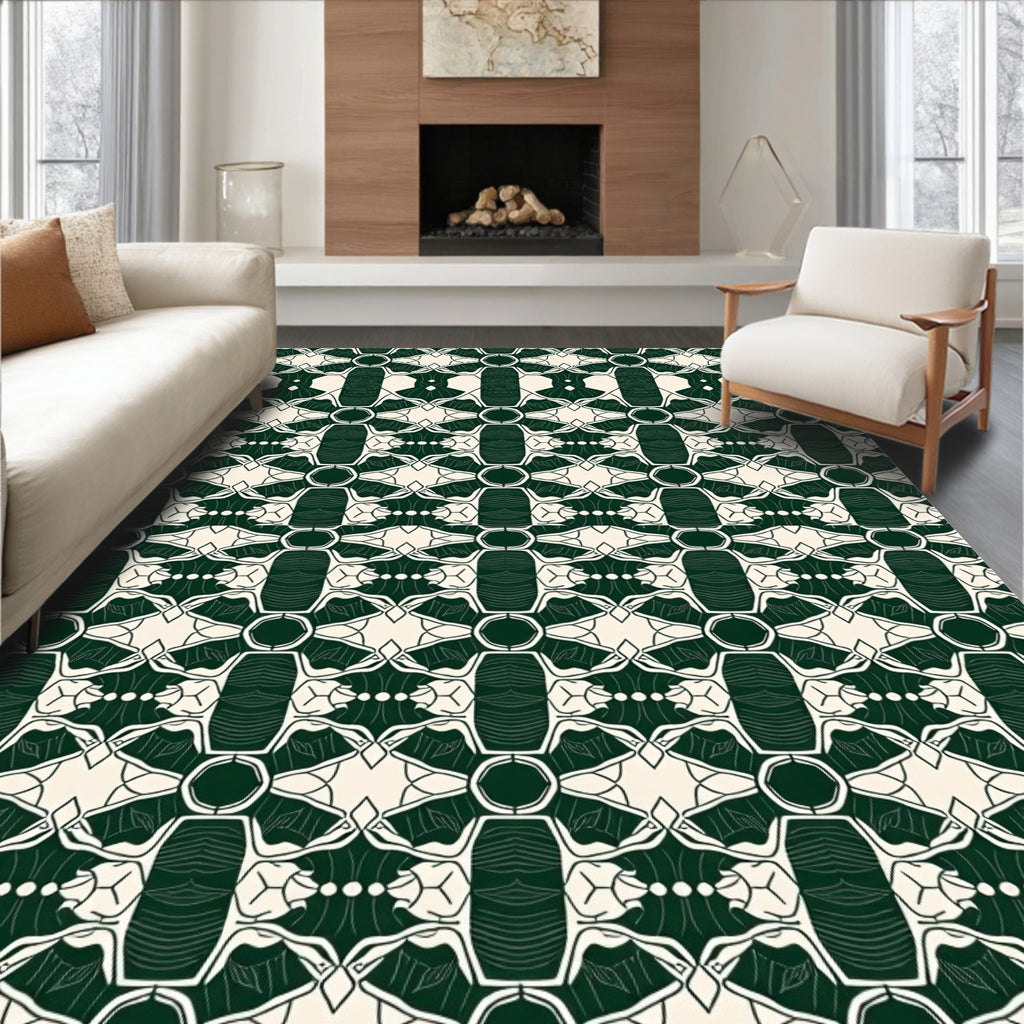 Deep Forest Art Deco Geometric Rug