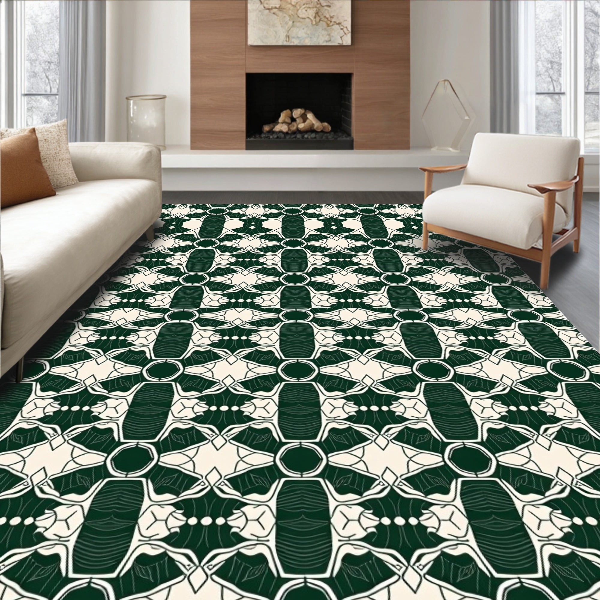 Deep Forest Art Deco Geometric Rug