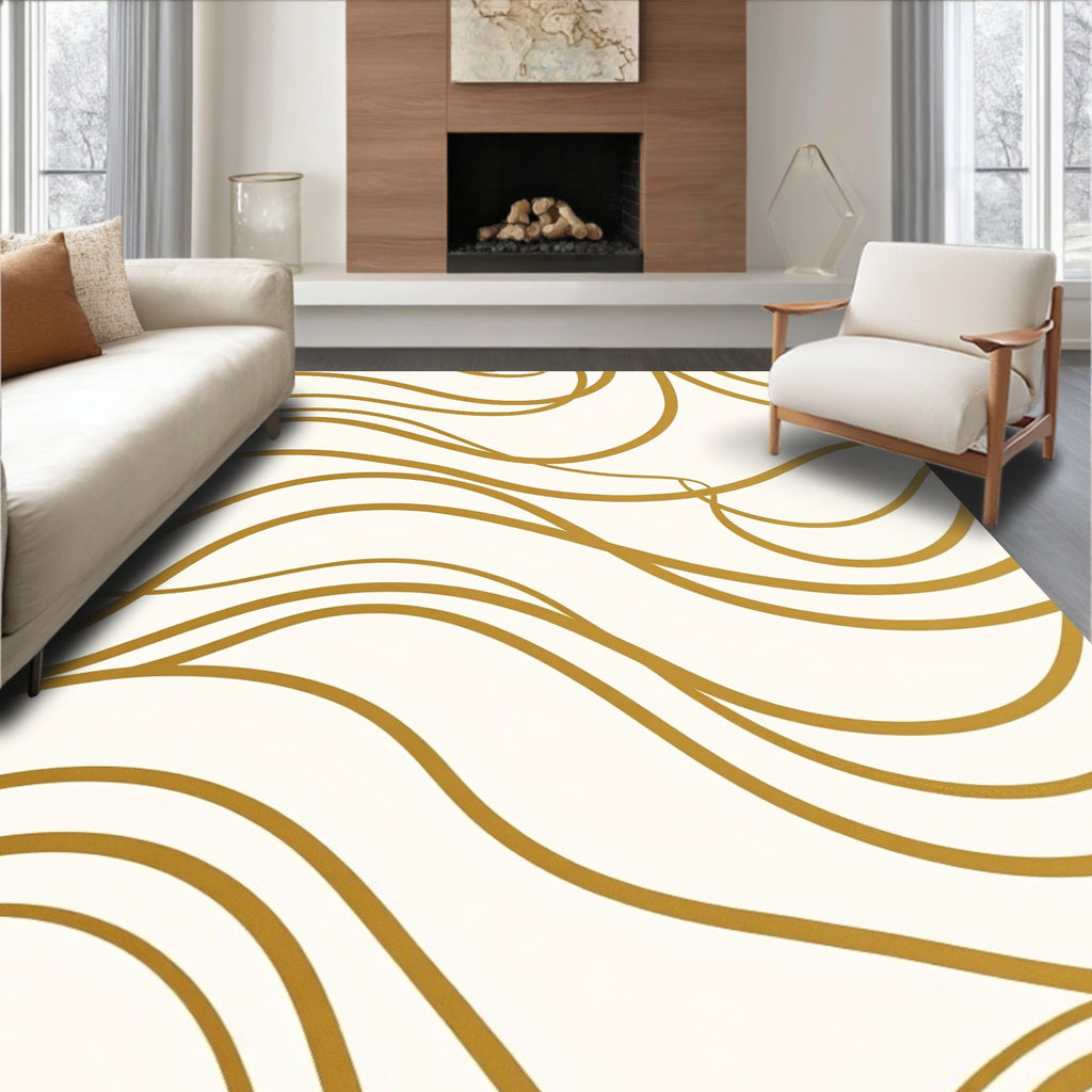 Golden Waves Abstract Contemporary Rug