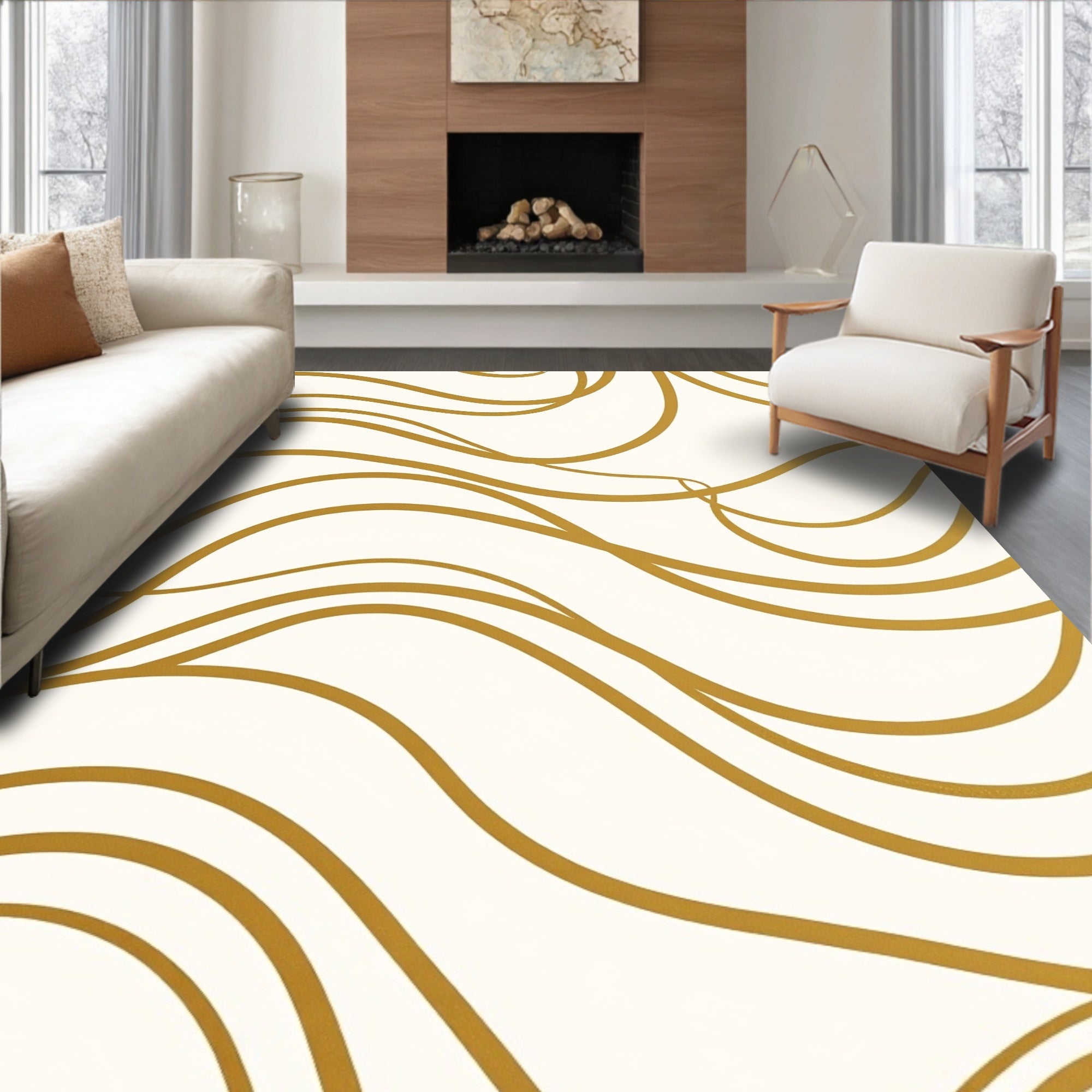 Golden Waves Abstract Contemporary Rug